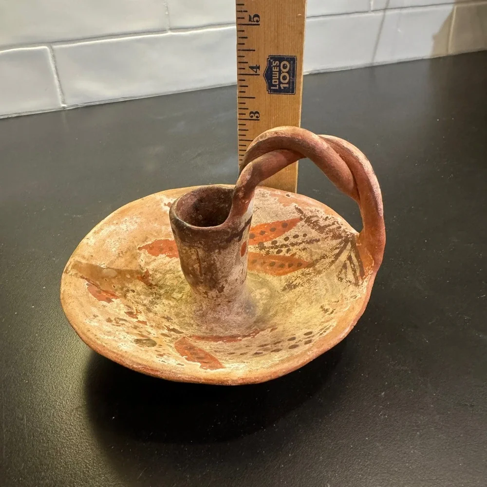 Handmade Clay Chamberstick Candle Holder Terracotta Rope Dragonfly